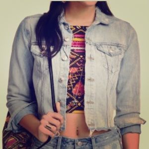 H&M Distressed Cropped Coachella Denim jacket. EUC